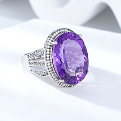Natural Amethyst Ring Luxury Gem Jewelry Temperament S925 Silver - 4 - CJ