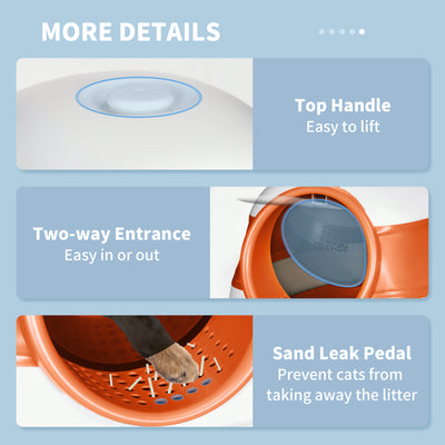 Dome Covered Cat Litter Box with Lid, White and Orange - 5 - CJ