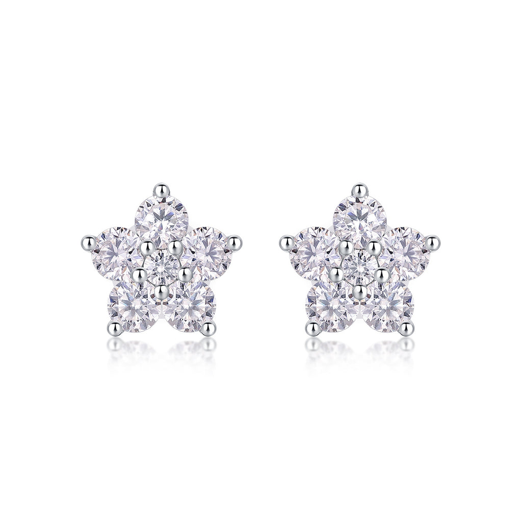 Paris Flower - Fashionable And Luxurious Diamond Jewelry Set With Moissanite S925 Sterling Silver And Platinum-plated Stud Earrings