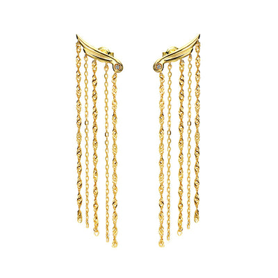 Women's Sterling Silver Gold Plated Long Dangling Tassel Earrings - 4 - CJ