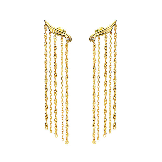 Women's Sterling Silver Gold Plated Long Dangling Tassel Earrings - 4 - CJ