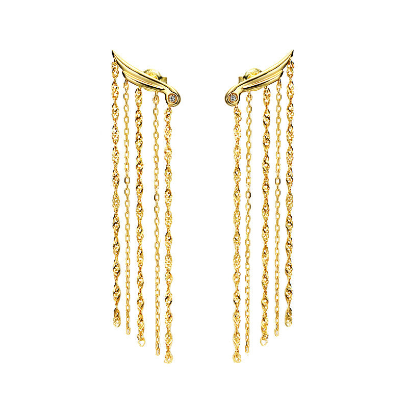 Women's Sterling Silver Gold Plated Long Dangling Tassel Earrings - 4 - CJ