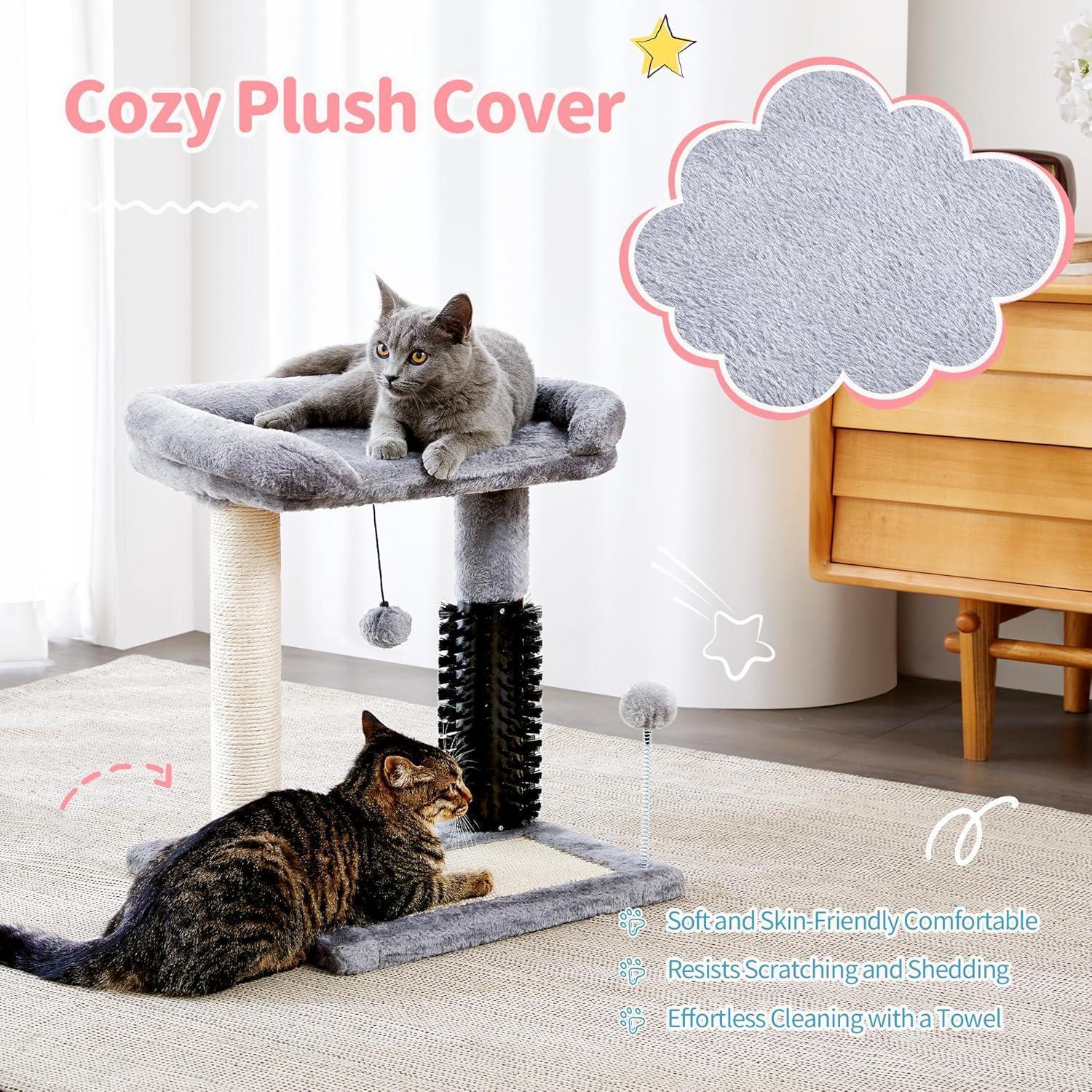 Small 4 - in - 1 Cat Tree Tower With Self - grooming Brush And Natural Sisal Scratching Post, Soft Plush Cat Bed And Hanging Ball, Suitable For Indoor Kittens - 5 - CJ