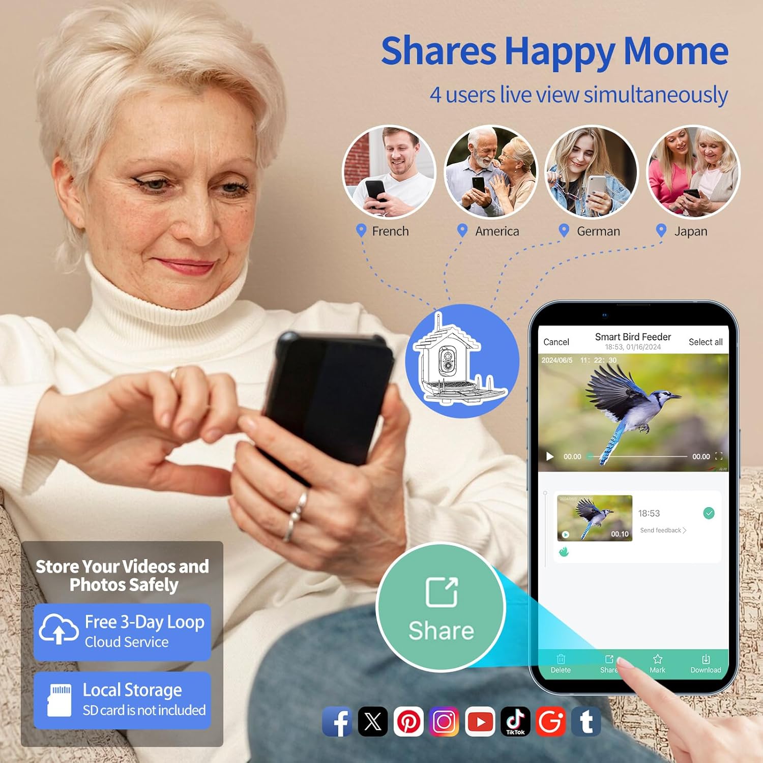 Bird Feeder With Camera, AI Identify Birds Species, Smart Birds Camera With Solar Powered, Auto Record 2K Birds Video In Backyard, Instant Notifications, Ideal Gifts For Family And Bird Lovers by CJ