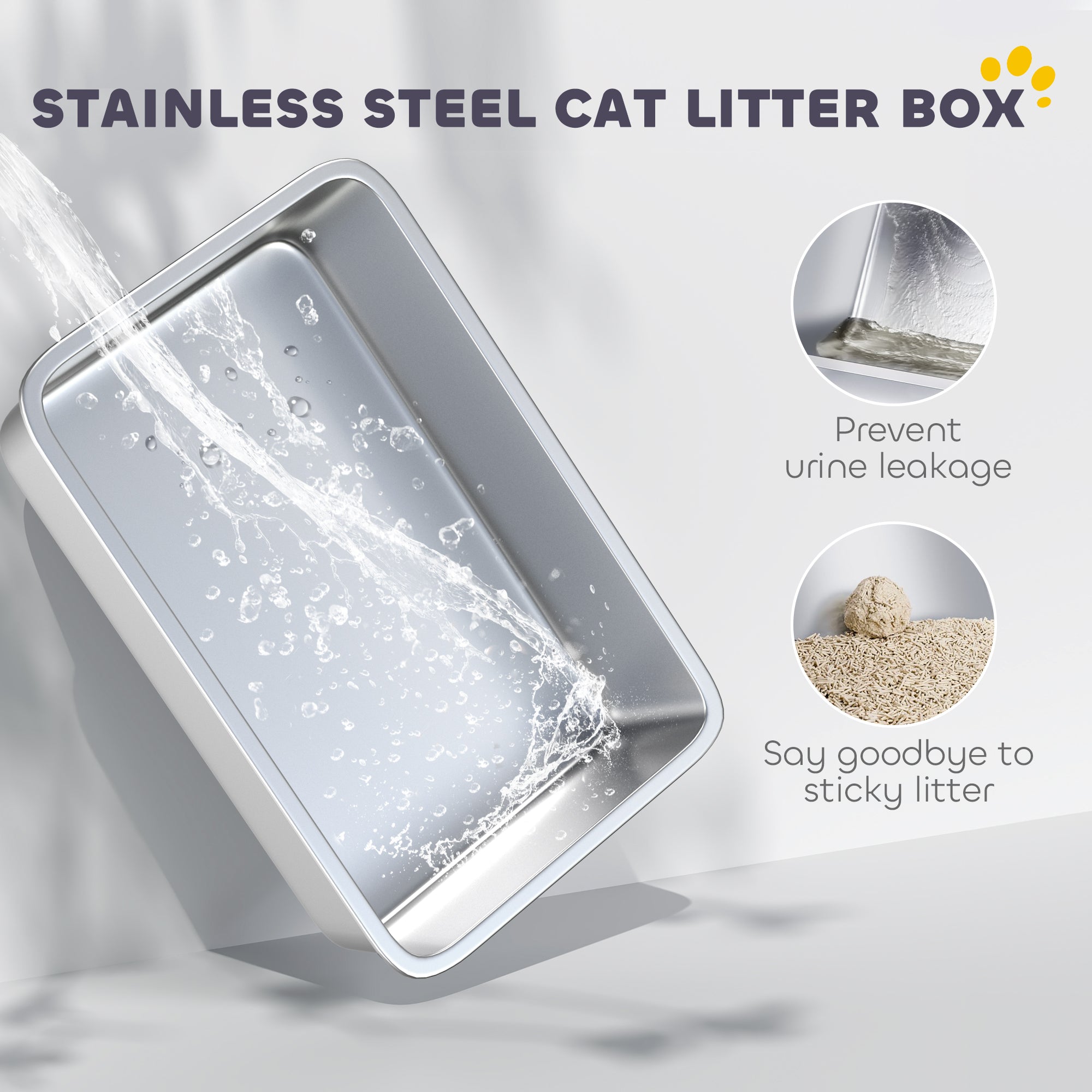 2 in 1 Stainless Steel Cat Litter Box with Removable Lid, Scoop, Filter Bags, for Small to Large Cats, White - 5 - CJ