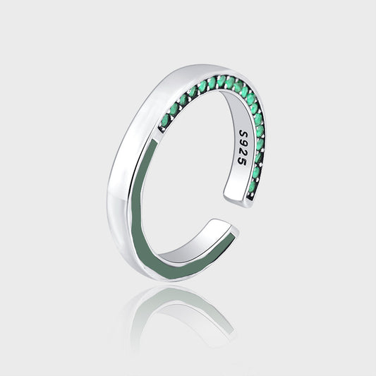 S925 Full Body Sterling Silver Heavy Industry Curve Irregular Avocado Green Double - sided Stone Ring - 4 - CJ