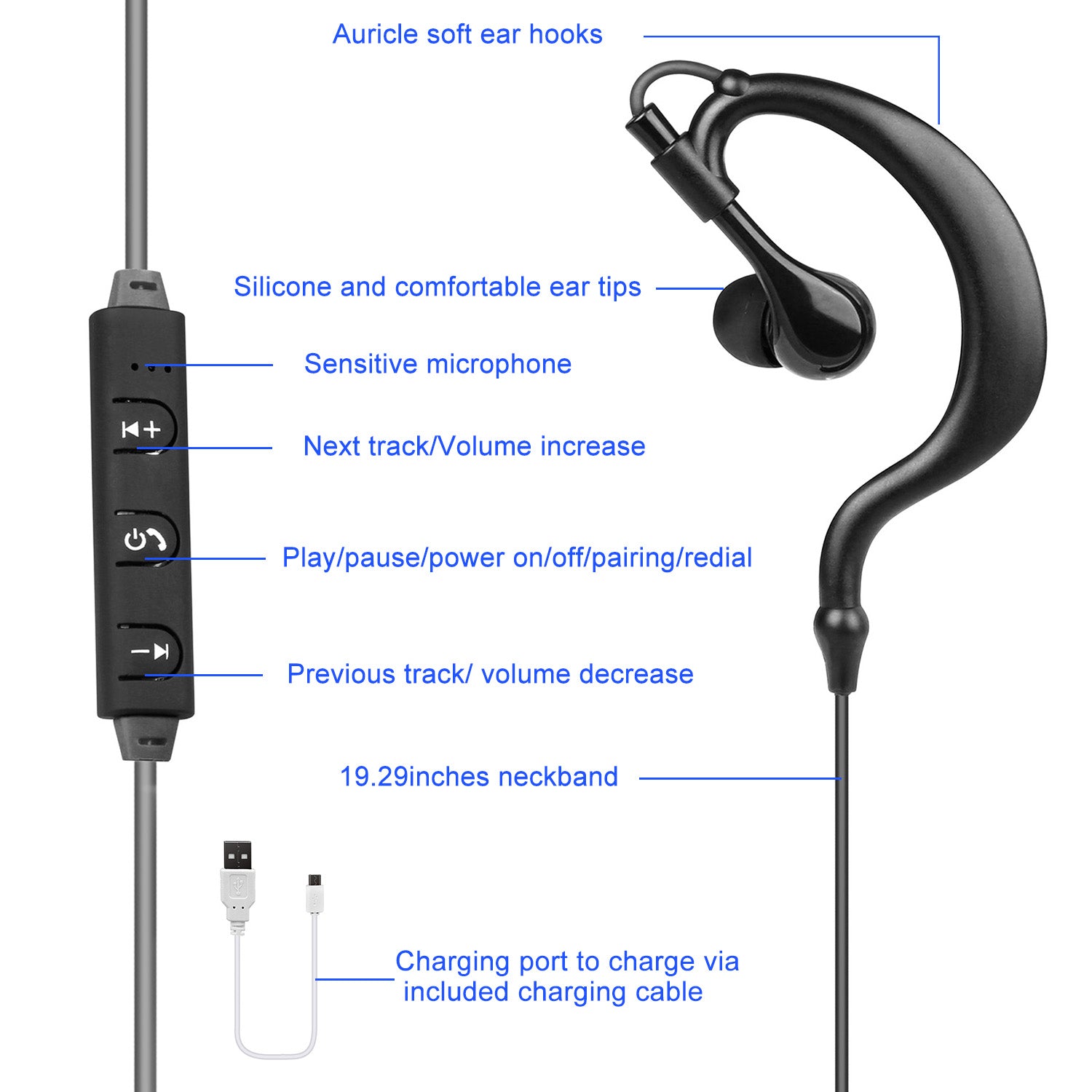 Wireless Headsets V4.1 Sport In - Ear Stereo Headphones Sweat - proof Neckband Earbuds With Mic Deep Bass HiFi Earphones For Running Hiking Travel - 5 - CJ