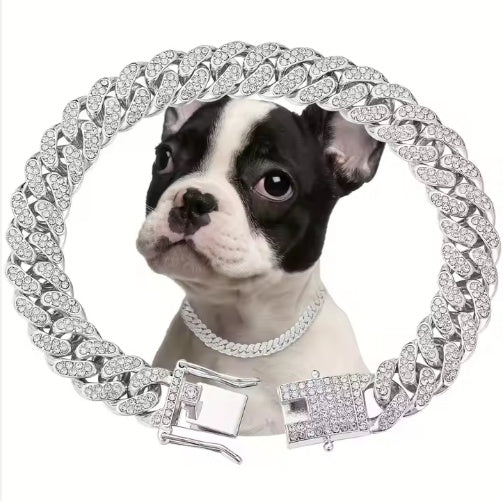 US LOCAL STOCK Hiphoppet Beautiful Hot Sale Luxury Alloy Dog Chain Sparkling Diamond Secure Metal Chain Choker For Dogs And Cats - 5 - CJ