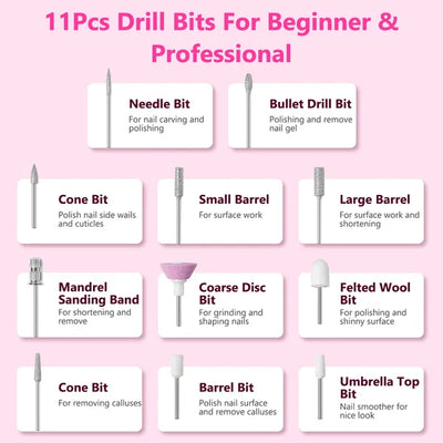 Portable Electric Nail Drill Bit 45000 RPM With 11 Bits Base Waist Clip Cordless Rechargeable Nail File Machine For Professional Salon Home Acrylic Nails Remove Nail Gel Polish Manicure - 5 - CJ
