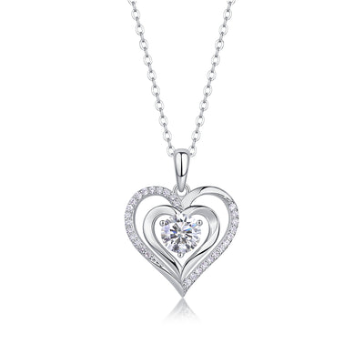 1Heart To Heart Luxury Fashion Diamond Pendant Necklace Set With Mosan Diamond Silver Ornaments Prohibit TikTok sales - 5 - CJ