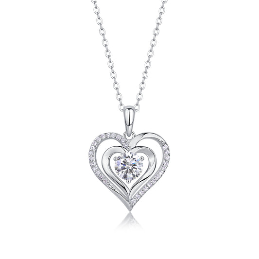 1Heart To Heart Luxury Fashion Diamond Pendant Necklace Set With Mosan Diamond Silver Ornaments Prohibit TikTok sales - 5 - CJ