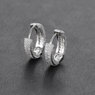 1 Pair Men's Hip Hop Zircon Hoop Earrings,Sparkling, Sleek Luxury,Versatile And Stylish - 5 - CJ