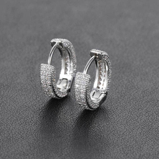 1 Pair Men's Hip Hop Zircon Hoop Earrings,Sparkling, Sleek Luxury,Versatile And Stylish - 5 - CJ