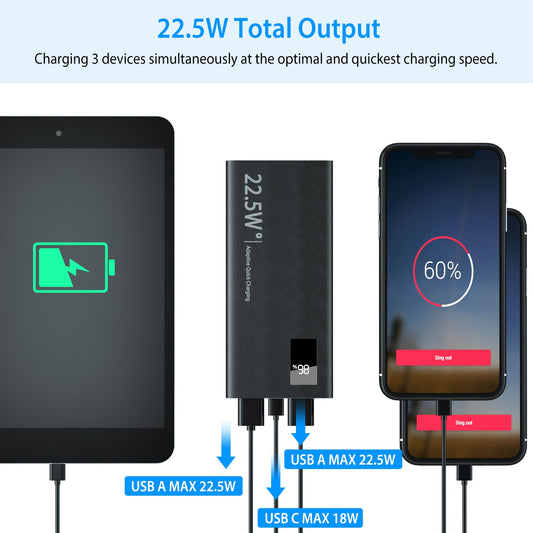 1Pc 1W Mah Power Bank Portable Charger External Battery Pack 22.5W Super Fast Charging PD QC 3.0 With LED Display Fit For IOS Phone - 5 - CJ