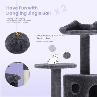 Large Cat Tree Tower, 62 - 70 - 80 Cat Tree  Large Cats, Multi Level With Scratching Post, Cozy Cat Jumping Platform Space, Grey - 5 - CJ
