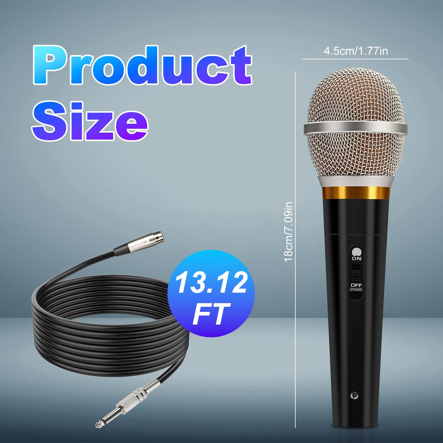1Pc  Handheld Dynamic Microphone Wired XLR Microphone With On Off Button 13ft Detachable XLR Cable Professional Studio Live Performance Cardioid Mic For For Karaoke Vocals Podcasting Recording