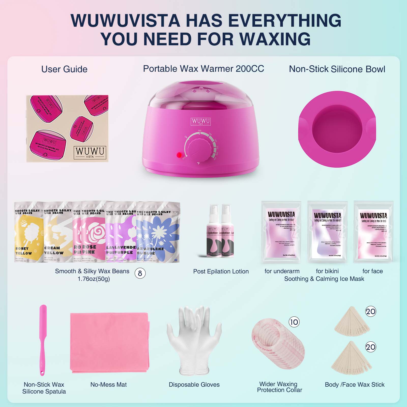 Waxing Kit WUWUVISTA 69 Items Hair Removal Wax Kit With Wax Warmer Waxing Beads For Face, Brazilian, Full Body, Bikini, Sensitiive Skin Skin Suitable For Plugs Of American, European Specification - 5.0 - CJ
