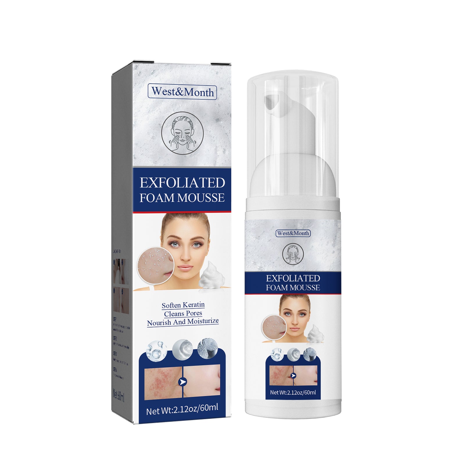 West&Month Exfoliating Mousse, Cleanser Skin Pore Control Oil Gently Cleanses Exfoliating Dead Blackheads - 5 - CJ