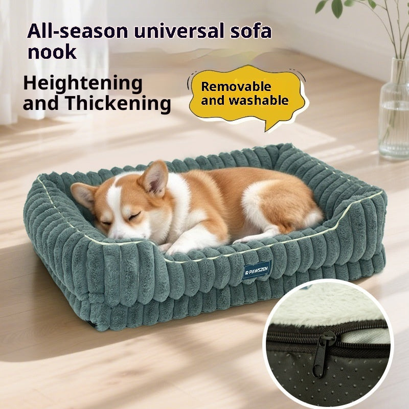 Striped Rabbit Fur Pet Bed Large Square Kennel - 0 - CJ