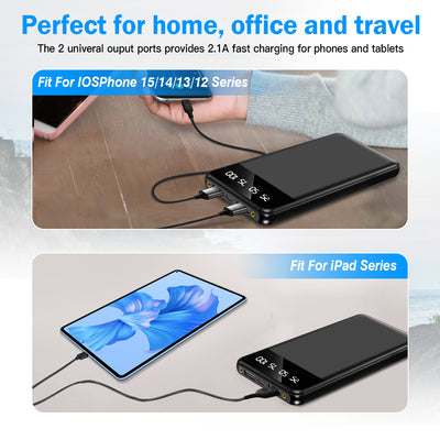 1Pc 10000mAh Power Bank Portable Ultra Slim Charger External Battery Pack With 2 USB Output Ports Charging Cable LED Flashlight Compatible With IOSPhone 15 And More - 5 - CJ