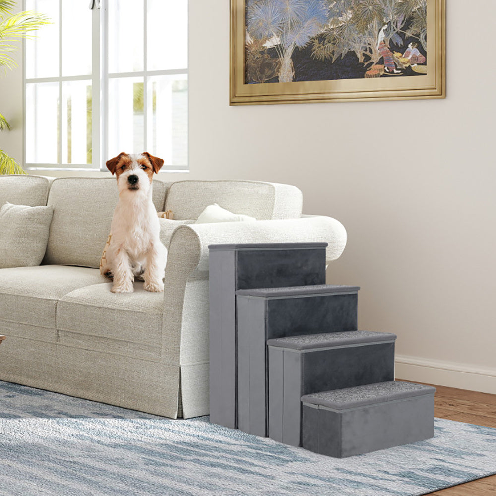 4-Step Dog Stairs Non-slip Foldable Dog Ramp With Adjustable Steps