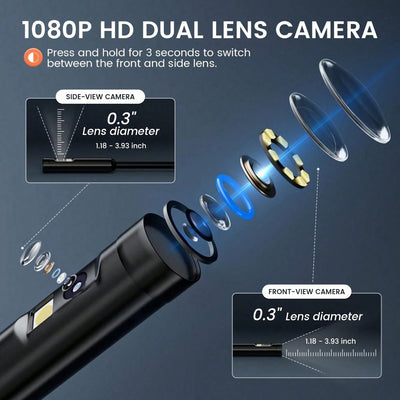 4.3 Inch Dual Lenses Endoscope Camera With Light, With 32GB Memory Card - Waterproof Borescope Camera With 8 Adjustable LED Lights,  LCD Screen, HD 1080P Inspection Camera, 5M Semi - Rigid Cord For Vehic - 5 - CJ