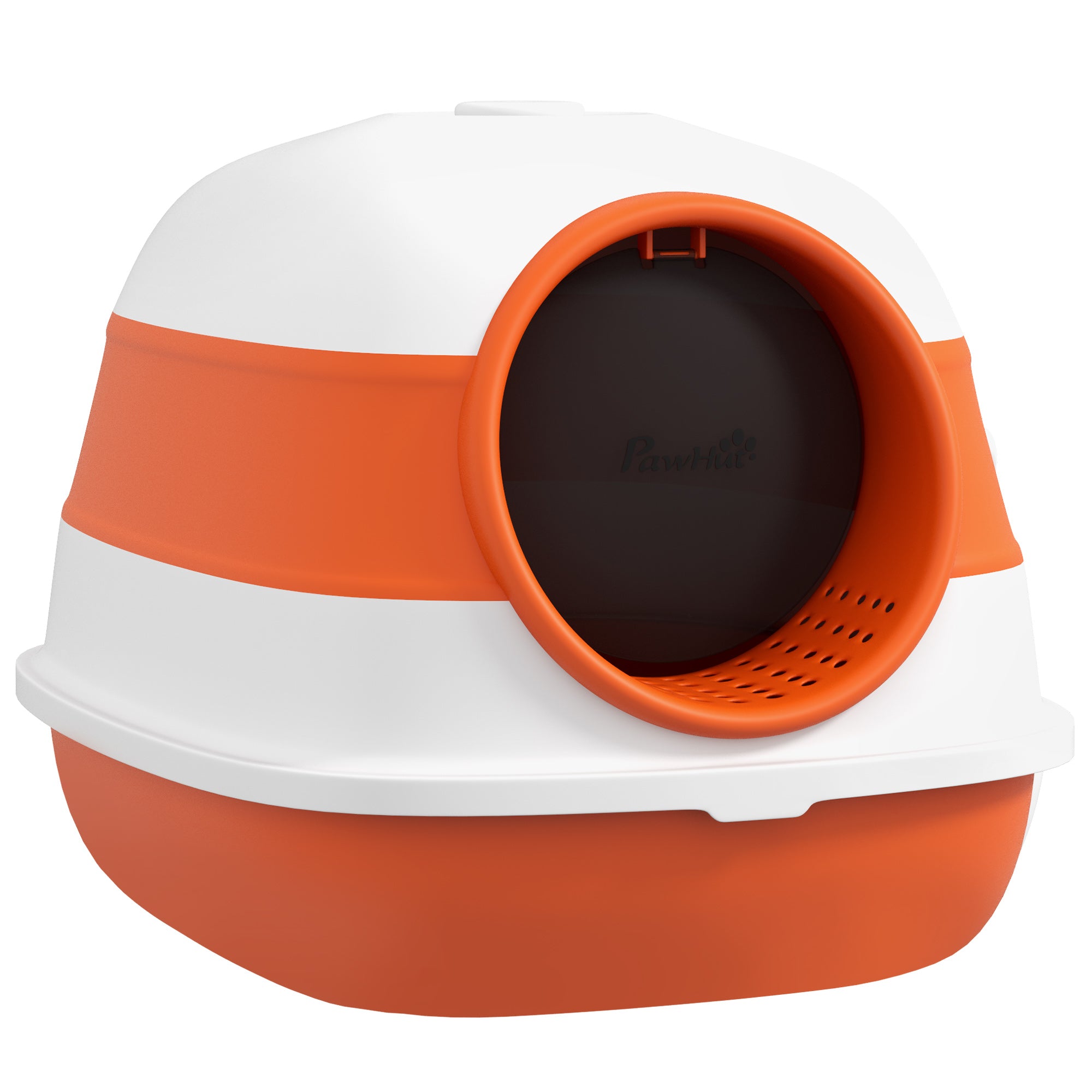 Dome Covered Cat Litter Box with Lid, White and Orange - 5 - CJ