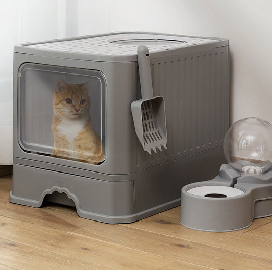Large Double Door Drawer Foldable Cat Litter Basin - 0 - CJ
