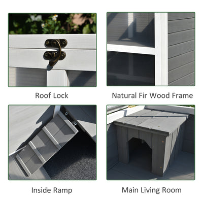 Outdoor Rabbit Enclosure Solid Wood Pet House with a Main Room for Sleeping and a Cage Area for Playing - Indoor/Outdoor - 5 - CJ