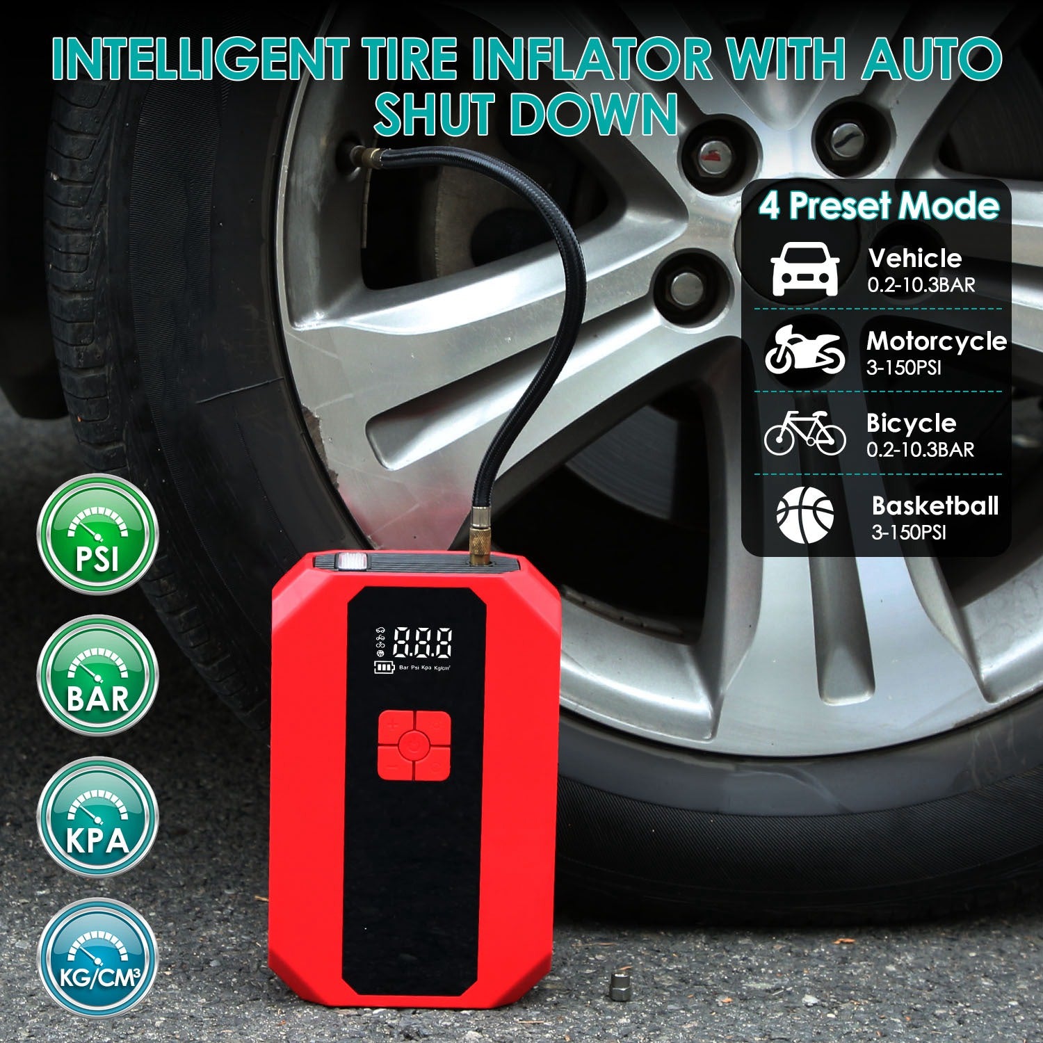 1Pc Portable Car Jump Starter Air Compressor 1500A 400PSI Car Battery Charger Jump Starter Power Bank LED Flashlight Digital Tire Inflator For 4.0L Gasoline Or 2.0L Diesel Engine - 5 - CJ
