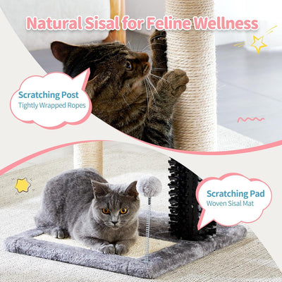 Small 4 - in - 1 Cat Tree Tower With Self - grooming Brush And Natural Sisal Scratching Post, Soft Plush Cat Bed And Hanging Ball, Suitable For Indoor Kittens - 5 - CJ