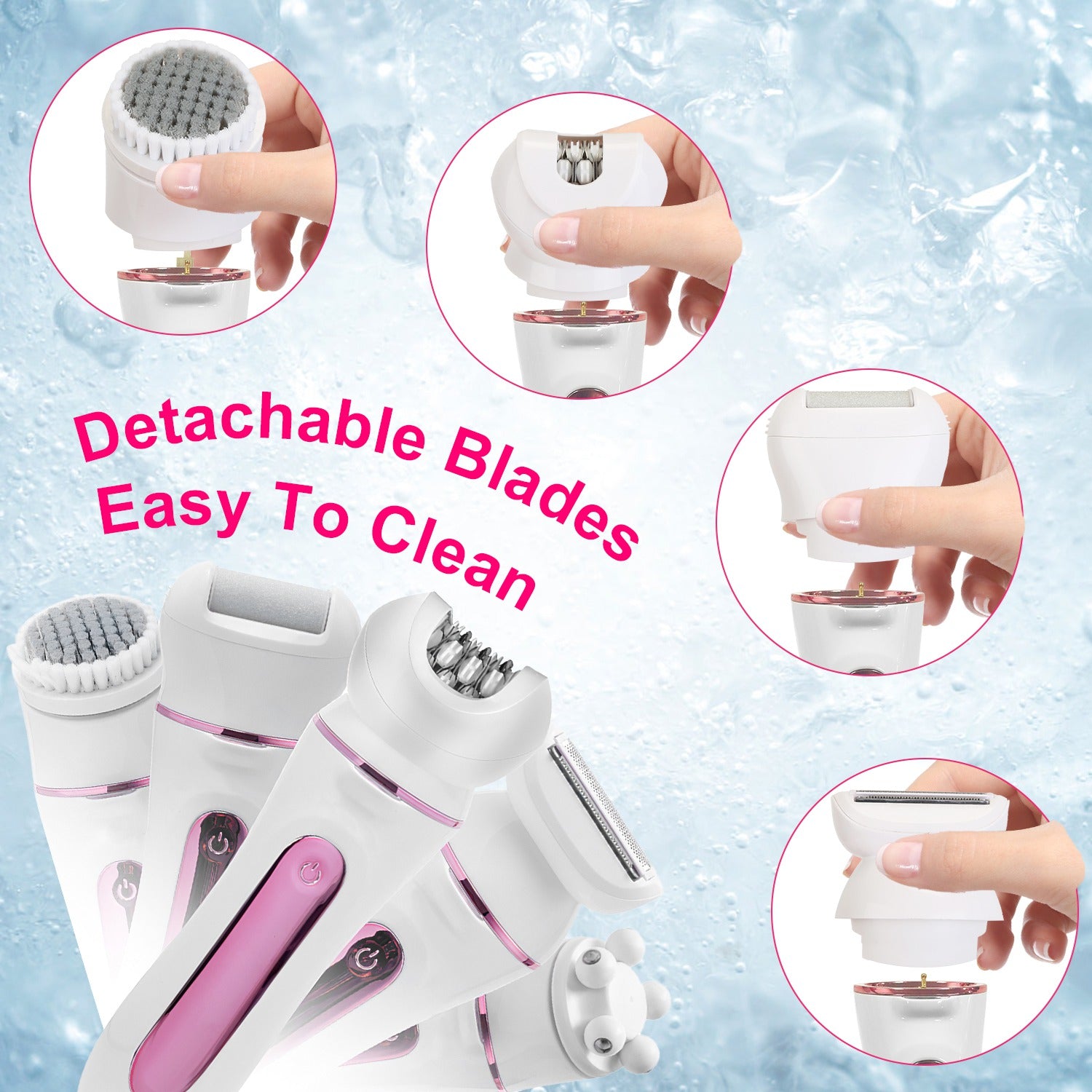 1Pc 5 In 1 Electric Body Epilator Rechargeable Women's Grooming Kit Epilator Shaver Facial Brush Callus Remover 5 Point Massager With LED Light LED Display Charging Base - 5 - CJ