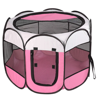Pink - Blue Options - 1Pc Portable Foldable Pet Tent Exercise Pen Kennel Removable Zipper Top And Bottom Water Resistant Indoor Outdoor Use For Dogs Cats Other Pets - 5 - CJ