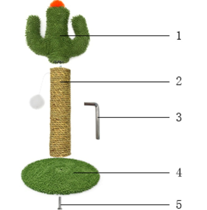 Cactus Cat Climbing Tree 2-in-1 - Solid Wood Base Natural Sisal Scratching Pillar With Hanging Ball Toy, Indoor Cat Multi-level Activity Center