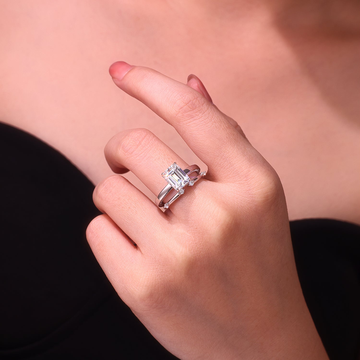 1Ice Crystal Love - Fashionable Men’s And Women’s Ring And Ring Jewelry Set With Moissanite S925 Sterling Silver And Platinum - plated Diamond Prohibit TikTok sales - 5 - CJ