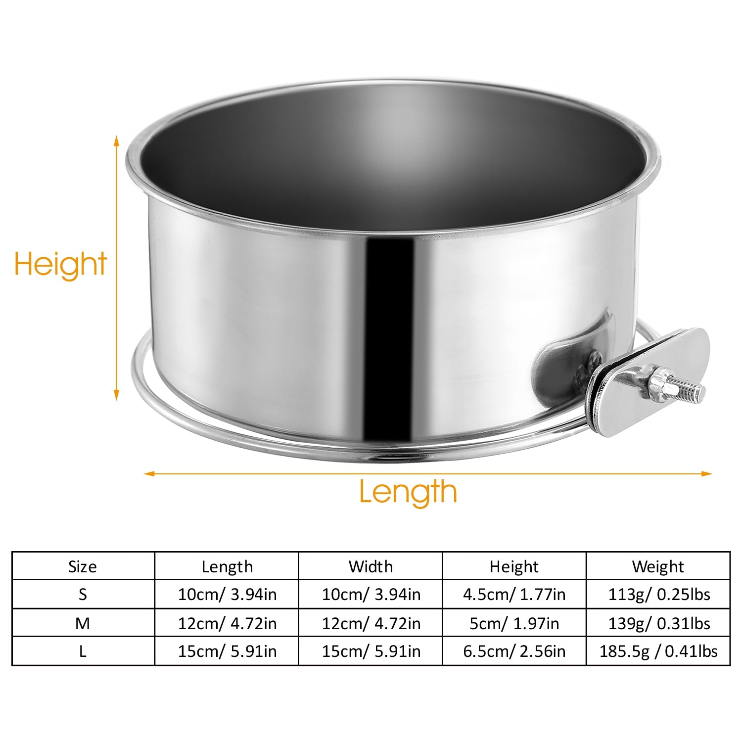 1Pc M Size Stainless Steel Dog Bowl Pets Hanging Food Bowl Detachable Pet Cage Food Water Bowl With Clamp Holder - 5 - CJ