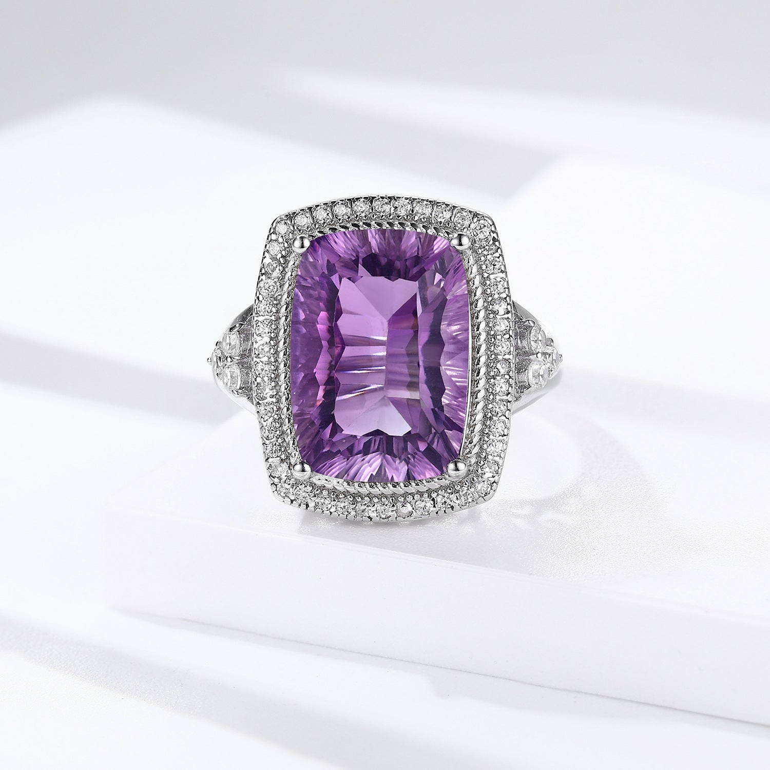 S925 Silver Set Pillow Shaped Millennium Cut Natural Amethyst Ring - 4 - https://x.com/titan_prim62775J