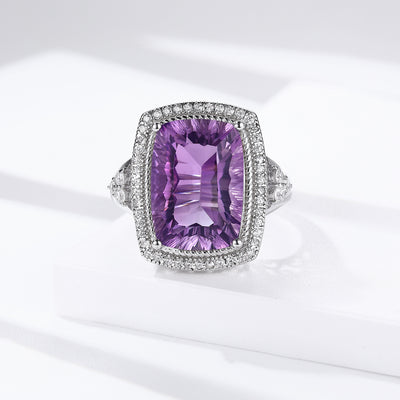 S925 Silver Set Pillow Shaped Millennium Cut Natural Amethyst Ring - 4 - https://x.com/titan_prim62775J