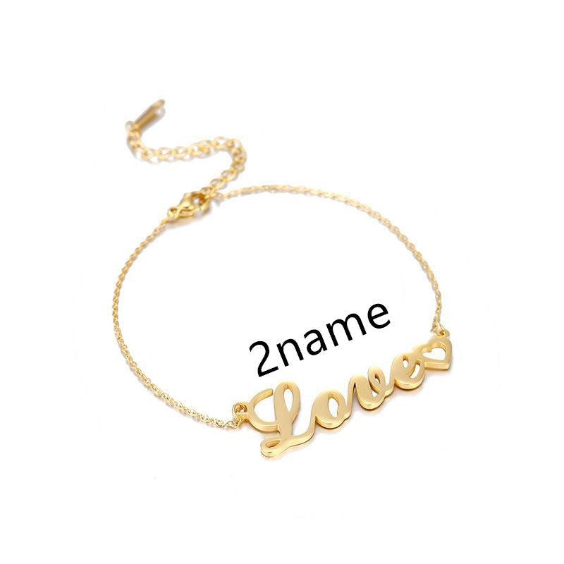 Personalized DIY Custom Name Bracelet Stainless Steel - 7 - CJ - Gold 2name - Child - CJSL118669318RI
