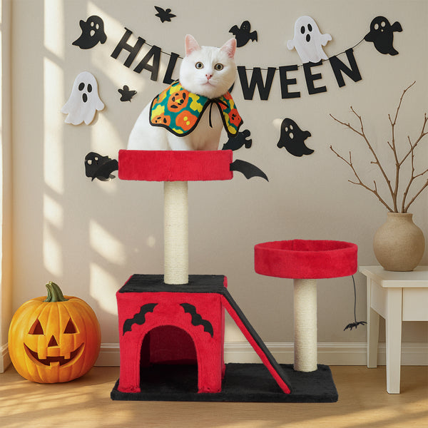 Halloween Cat Climbing Frame Gothic Cat Tree, Cat Tower With Spacious Cat Condo, 2 Padded Perches, Spider Toy, Scratching Posts, Scratching Ladder For Large Cats, Red & Black - 5 - CJ