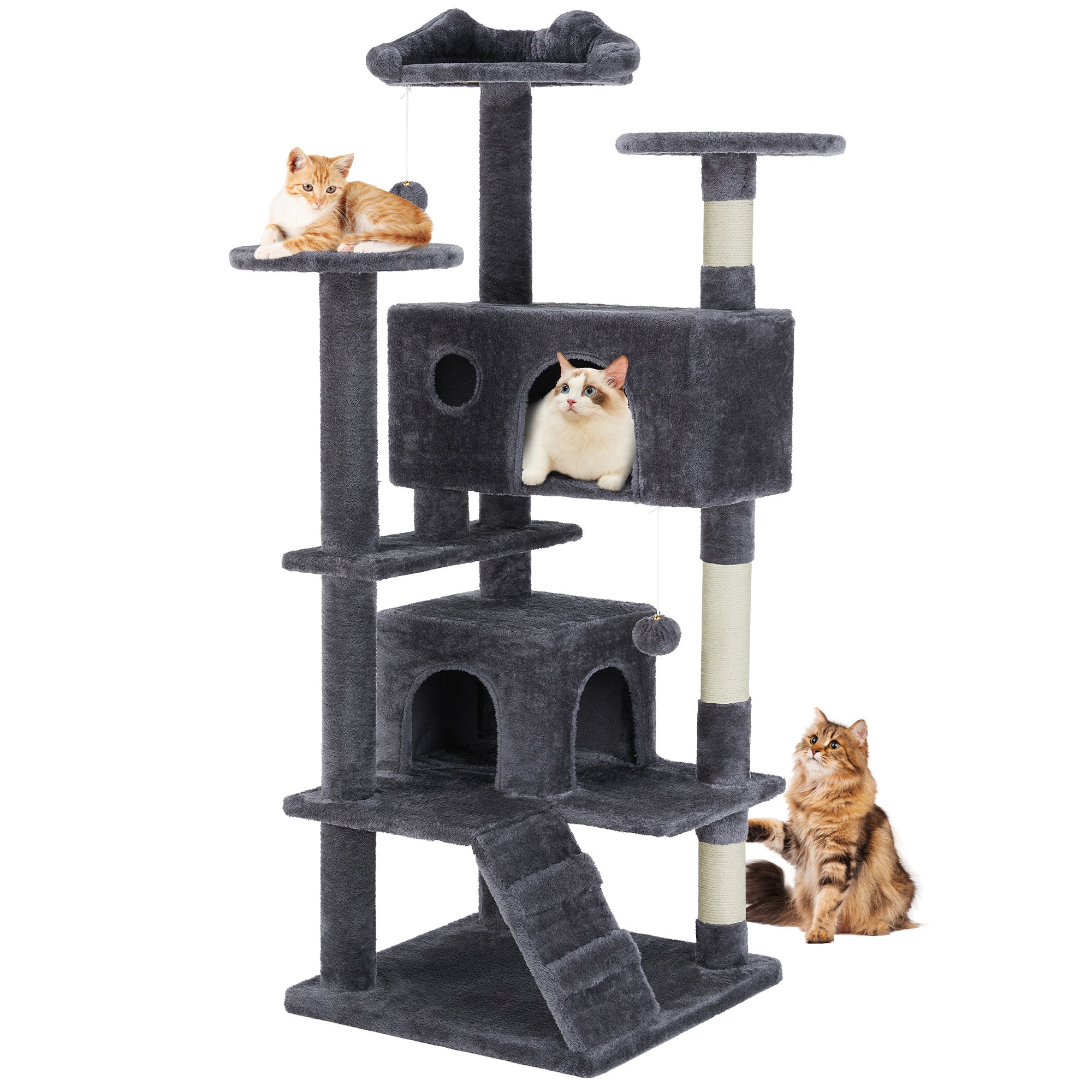 Large Cat Tree Tower, 62 - 70 - 80 Cat Tree  Large Cats, Multi Level With Scratching Post, Cozy Cat Jumping Platform Space, Grey - 5 - CJ