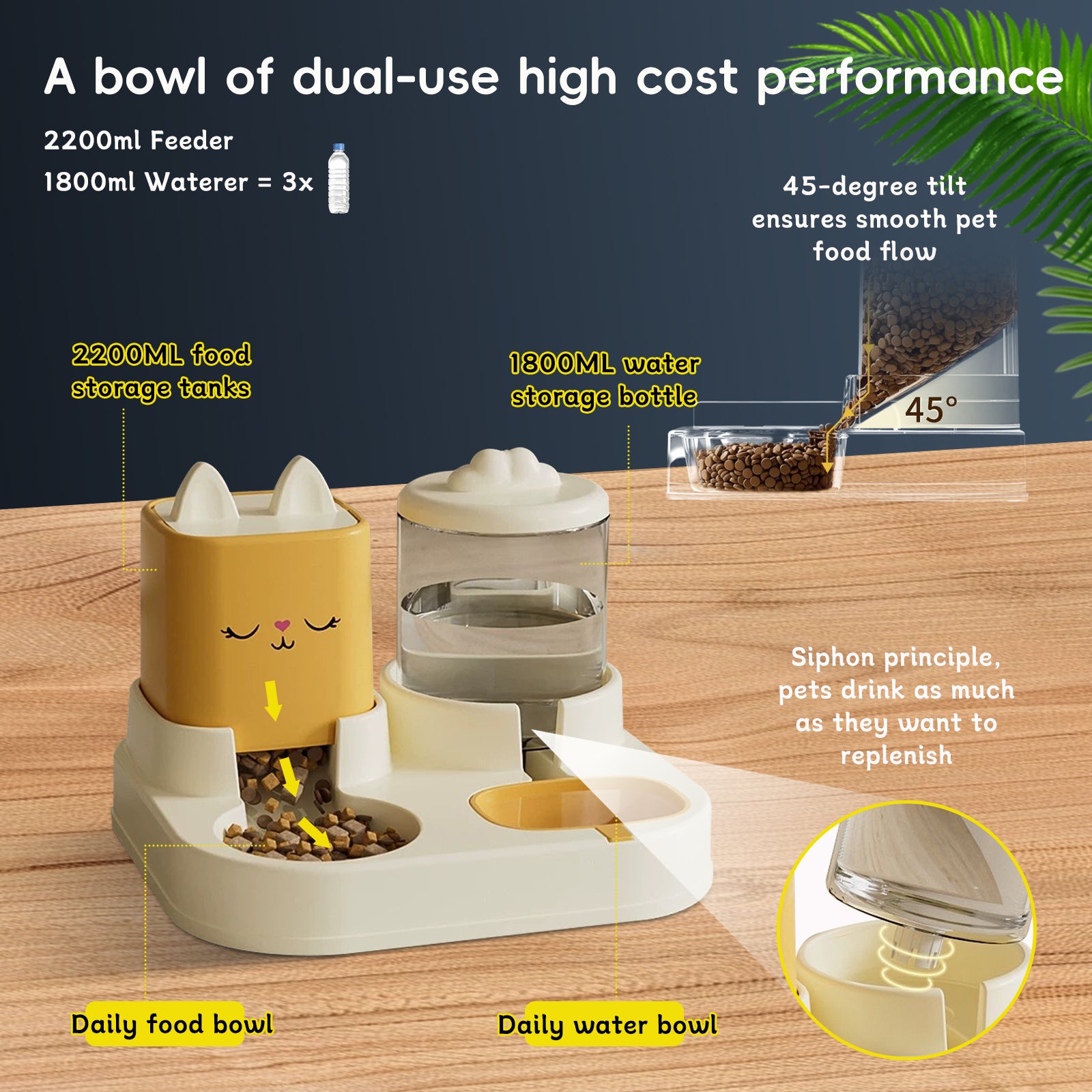 Super Cute Appearance Pet Feeding And Drinking Device, Cleverly Designed With Dry And Wet Separation, Automatic Water Addition, Universal For Cats And Dogs, Easily Solves Feeding Problems, And Makes P - 5 - CJ