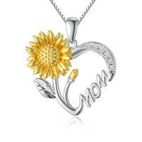 Necklace for Mom 925 Sterling Silver Sunflower Heart I Love You Mother Pendant Jewelry Mother's Day Birthday Gift