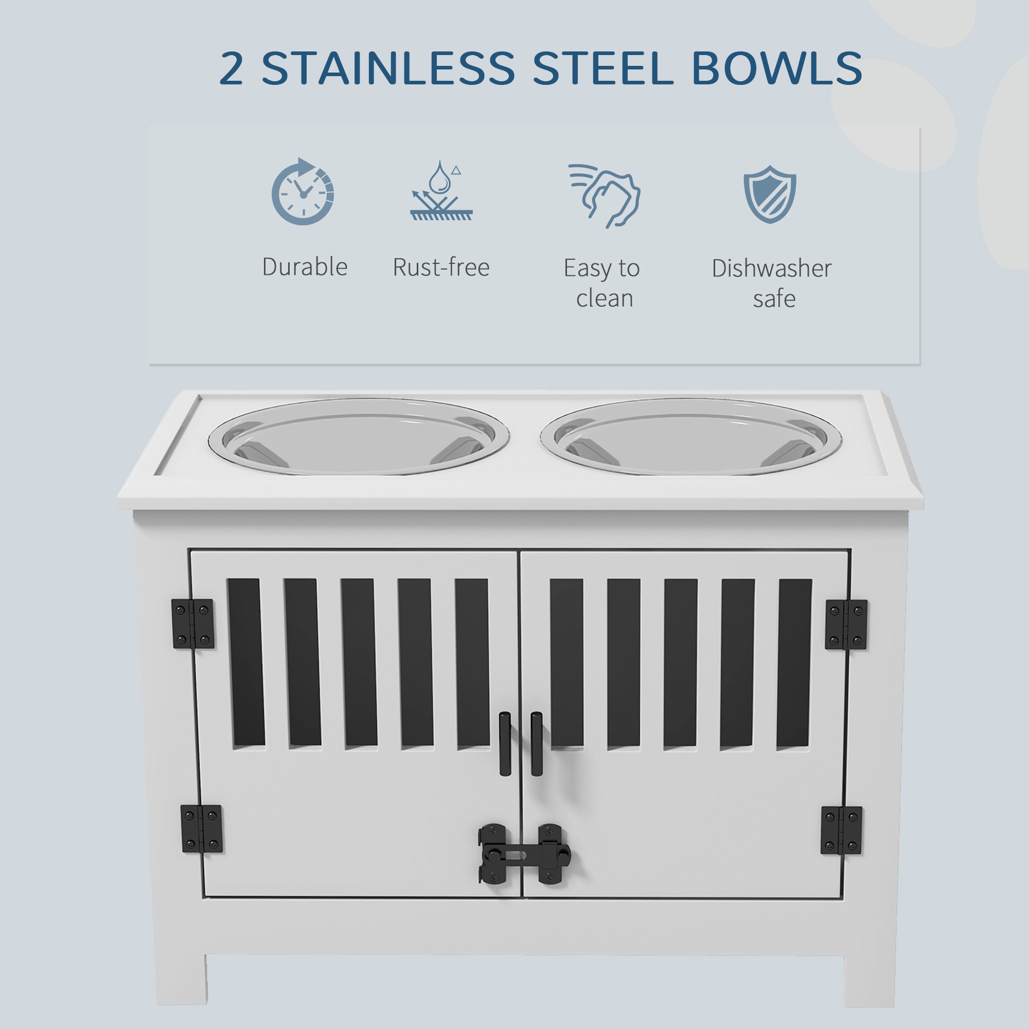 Dog Food Storage Cabinet with Bowls & Dog Feeding Station, White - 5 - CJ