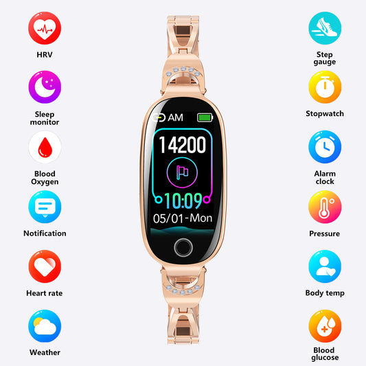 Gold Smartwatch For Women Compatible For Android& IOS,Bling Smart Bracelet With Female Menstrual Cycle Heart Rate Blood Pressure Remote Photography Waterproof Pedometer - 5 - CJ