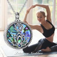 925 Sterling Silver Yoga Lotus Urn with Abalone Shell Memorial Cremation Necklace Jewelry