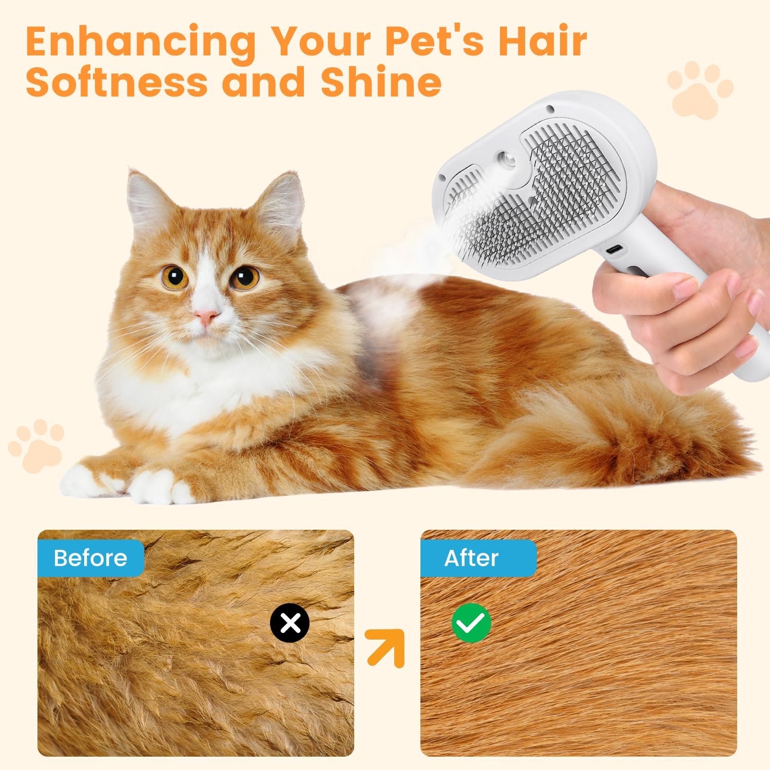 3 In 1 Cat Steam Brush, Pet Steam Brush For Cat Dog Long Short Haired, Pet Spray Hair Removal Comb For Small Animals Shedding & Grooming, Water Mist Spray Brushes With Release Button - 5 - CJ