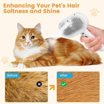 3 In 1 Cat Steam Brush, Pet Steam Brush For Cat Dog Long Short Haired, Pet Spray Hair Removal Comb For Small Animals Shedding & Grooming, Water Mist Spray Brushes With Release Button - 5 - CJ