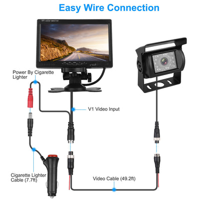 1Pc 7In Screen Backup Camera System Vehicle Rear View Monitor Kit IP67 Waterproof Car Parking Reverse System With Night Vision For Car Trunk Van SUV - 5 - cjdropshipping