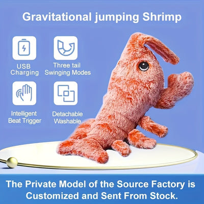 Pet Gravity Shrimp Plush Toy USB Charging Simulate Lobster Electric Jumping Cat Toys, Simulation Lobster Dog Toy, USB Charging With Catnip Plush Cat Toy, Pet Dog Cats Stuffed Interactive Toy - 5 - CJ